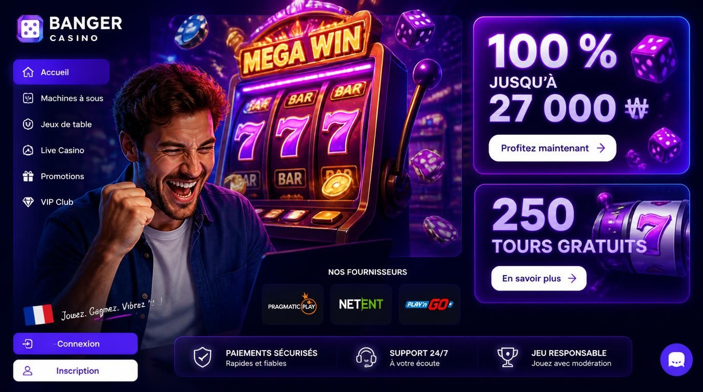 Un joueur regardant une machine à sous avec l’offre de bienvenue affichée «100 % jusqu’à 27 000 ₩ + 250 tours gratuits»