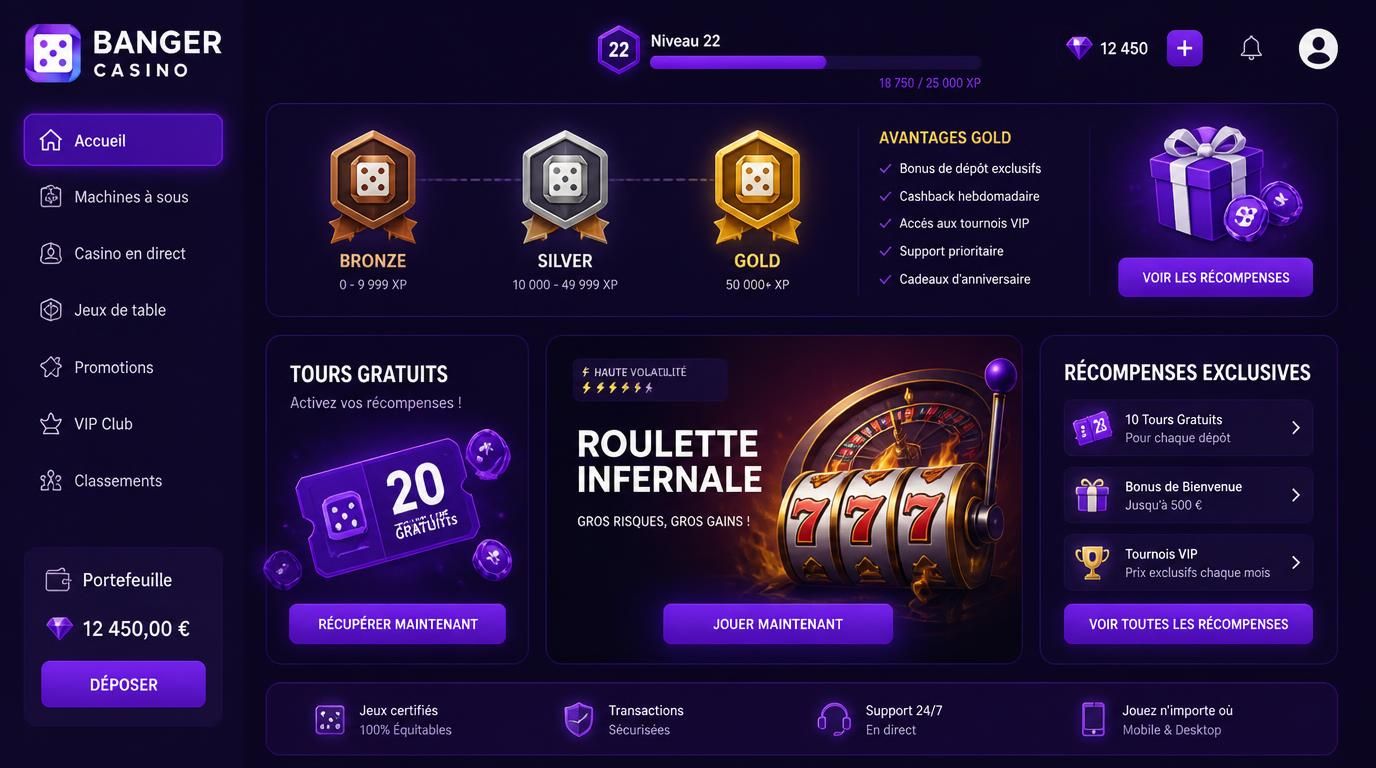 Badges VIP bronze à gold avec récompenses et progression