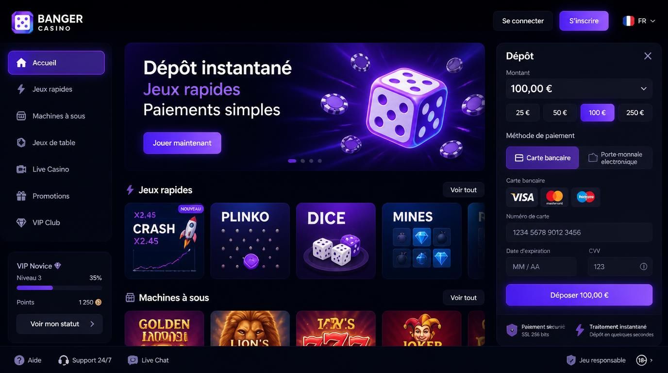 Vue claire de l’interface utilisateur française avec options de paiement rapides